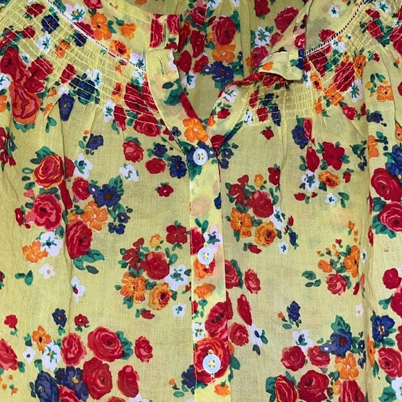 Anthropologie Postmark Womens Yellow Floral Blouse Long Sleeve Peasant 4 - Picture 3 of 7
